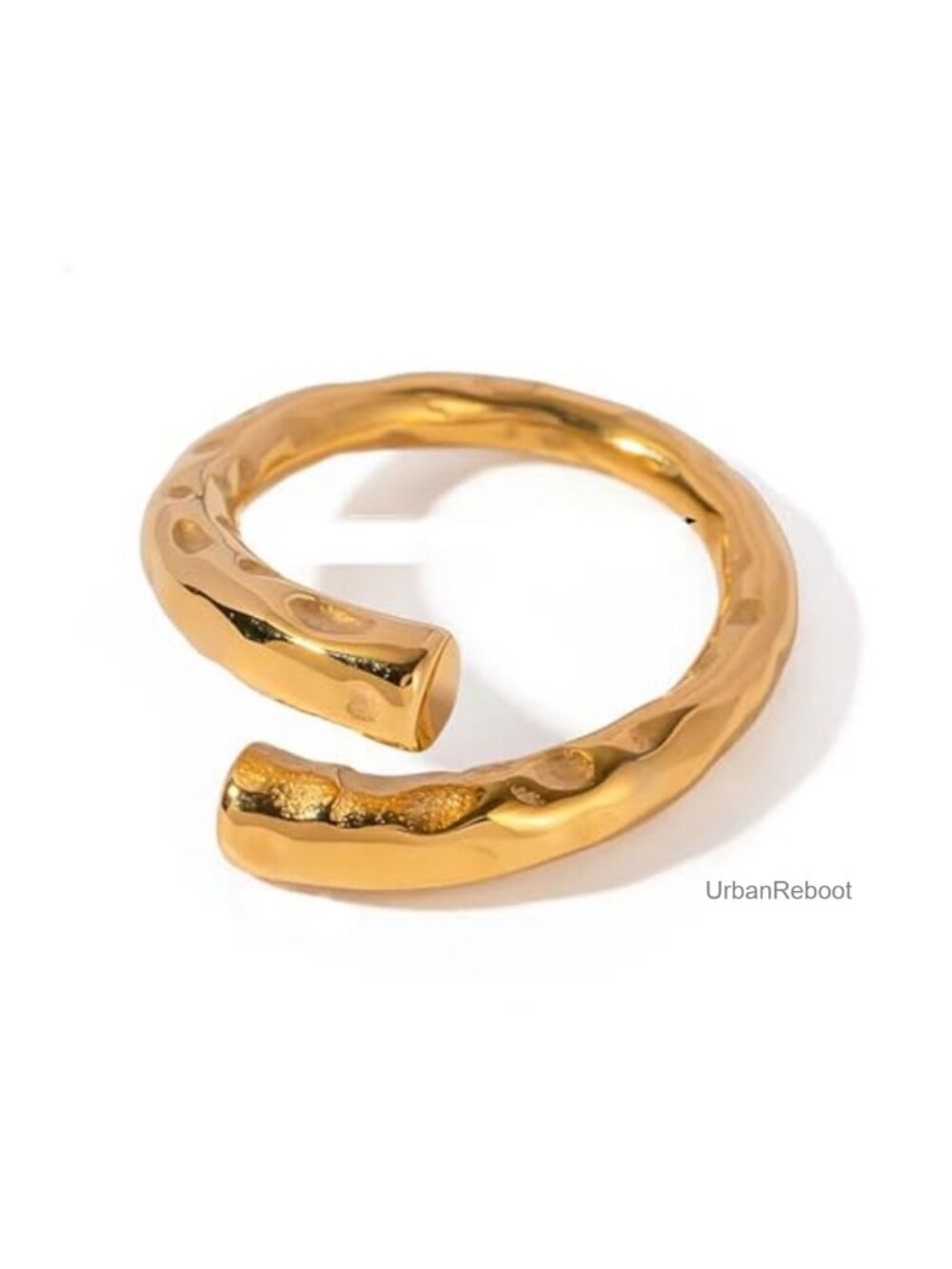 Gold Stainless Steel Hammered Stackable Open Ring Women Adjustable Bands
